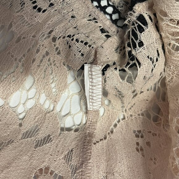 ZARA Lace Sheer Top XS Beige Black Floral High Neck Victorian Romantic Boho Lacy - Picture 14 of 15